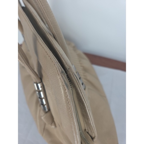 Bodhi Tan Soft Pebbled Leather Handbag Boho Pleats Please Purse Big Bag Nice - Picture 6 of 12